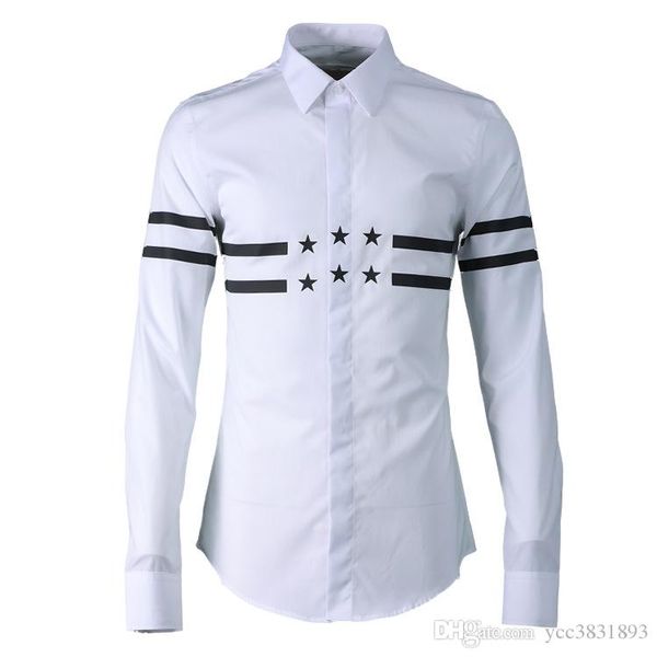 

высокое качество мужчины повседневная рубашка высокая температура прессования резиновая лента звезды camisa masculino стереотипы с длинным р, White;black