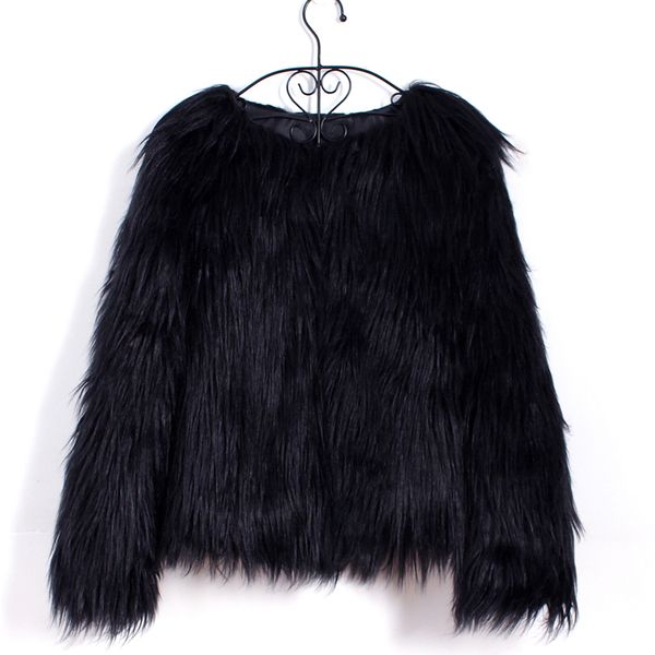 

fashion-furry fur coat women fluffy warm long sleeve female outerwear autumn winter coat jacket hairy collarless overcoat 6q0205, Black