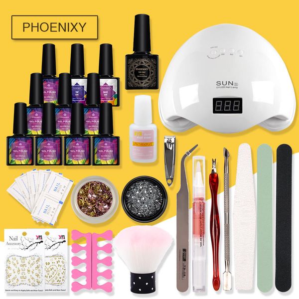 

full manicure set with lamp 48w gel nail polish set tool for manicure for nail 10pc gel polish all art