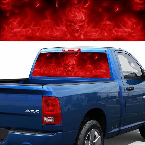 

1pc red flame evil skull back gear car sticker horror rear window glass color autos decals