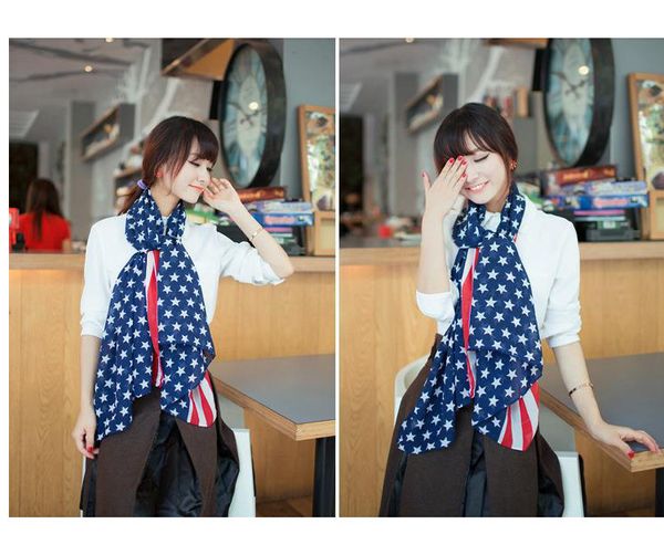 Moda-blong estilo vintage 100% viscose americano bandeira lenço moda mulheres EUA bandeira xalhos e lenços acessórios