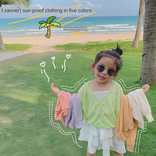 

p88e4 niu xiaodao children's sunscreen clothes ice silk cardigan solid color air-conditioned shirt thin knitted shirt sunscreen clot, Blue