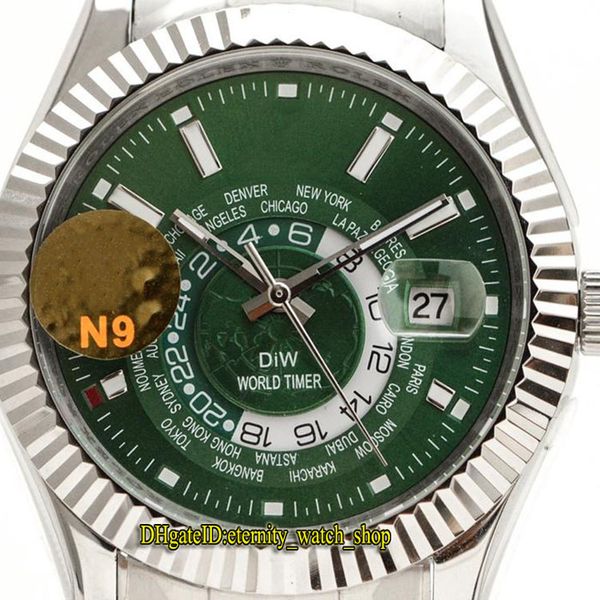 

n9 sky-dweller m326934-0003 0005 0001 326939 green dial cal.9001 automatic 24 hour dial can be adjusted separatly mens watch luxury watches, Slivery;brown