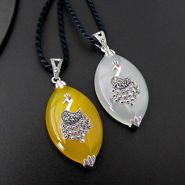 

fnj 925 silver peacock pendant new fashion white yellow stone s925 original thai silver pendants for women jewelry making
