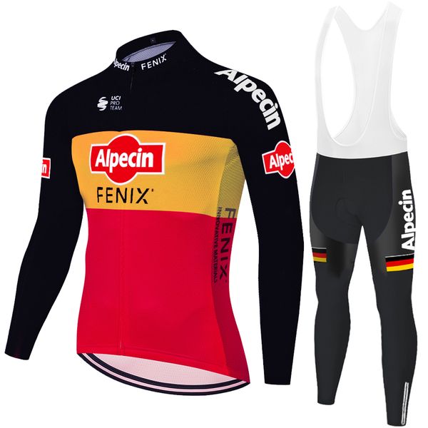 

winter cycling jersey set 2020 pro team alpecin thermal fleece cycling clothing warm mtb bike jersey bib pants kit, Black;red