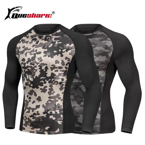 

winter running warm underwear men's outdoor long sleeve camouflage pullover fleece breathable climbing fishing thermal sport top, Black;blue
