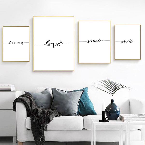 

home decor painting love smile dream sweet quotes art canvas poster and prints abstract minimalist wall home decoration picture