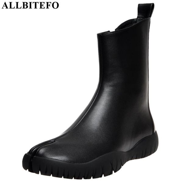 

allbitefo genuine leather women boots autumn winter comfortable ankle boots pure color concise fashion girls, Black