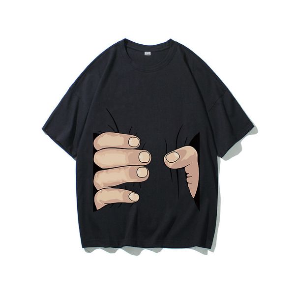 

3d funny hand grab men t-shirt comfortable material men's t-shirt summer streetwear creative printing shirts, White;black