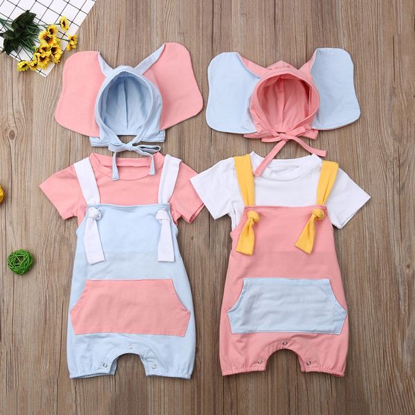 

baby girl boy дети моды девочки футболка + romper комбинезон + мультфильм слон hat костюм костюмы roupas де menina conjuntos # y3, White