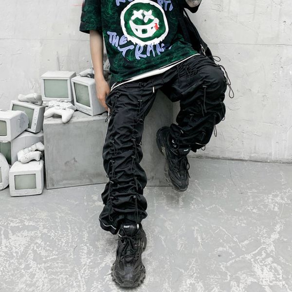 

мужчины женщины high street vintage fashion готические шаровары jogger спортивные брюки мужчины drawstring уличная одежда хип-хоп повседневн, Black