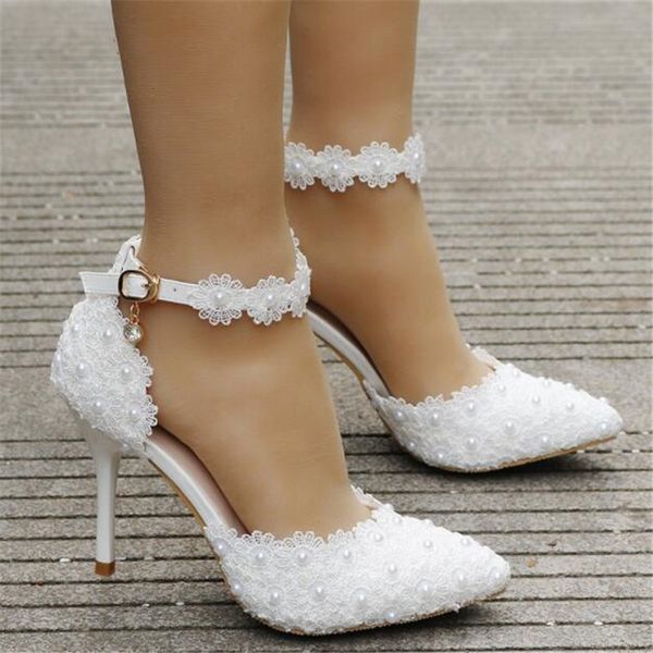 

super tall slim 9cm white lace heels wedding shoes bride knitted toes pearls lace flower open side summer bridal shoes, Black