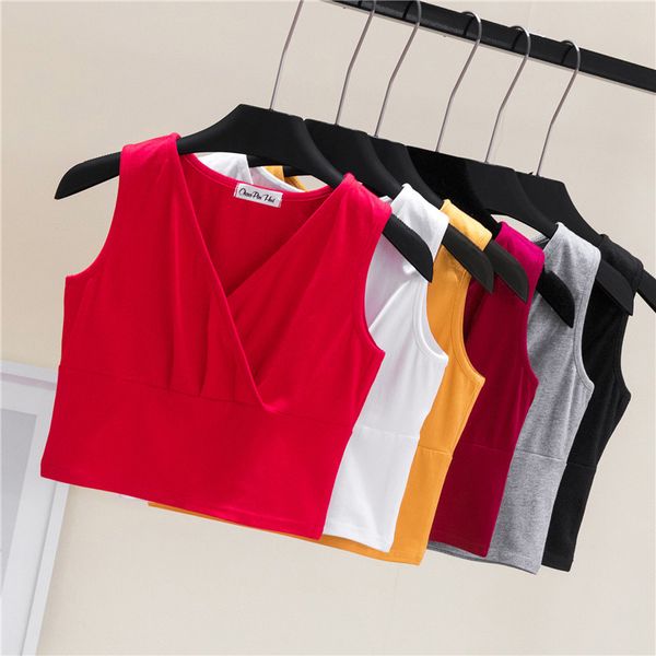 

2020 women solid strappy tanks vest crop summer sleeveless v neck tanks beach women sports tank nightclub, White