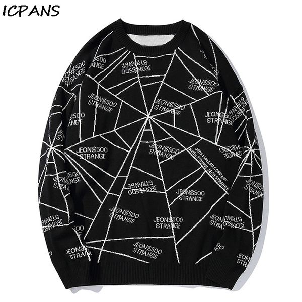 

icpans hip hop streetwear sweaters men letter print mens pullover o-neck sweaters black hiphopknitted high street 2019, White;black