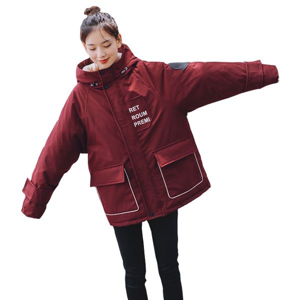 

women's down & parkas chic hooded bakery winter coat heavy jacket oversize thick warm cotton padded wadded big pocket back bucket, Black