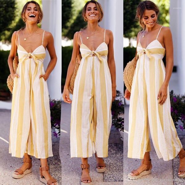 

striped jumpsuits strap v-neck sleeveless romper fashion ladies panelled capris apparel female fashion designer, Black;white