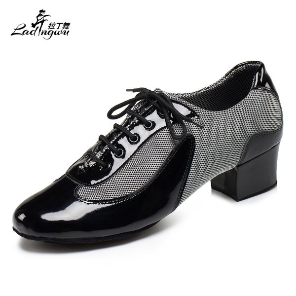 

ladingwu 2018 new modern men's soft bottom ballroom dance shoes pu and net cloth men latin dance shoes black/red/white color
