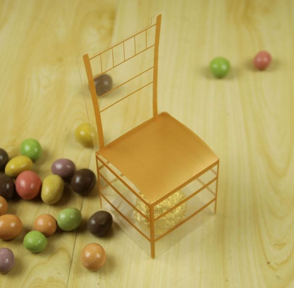 

2019 new wedding favors baby shower candy boxes pvc gold color with chair shaped party gift boxes chocolate package box