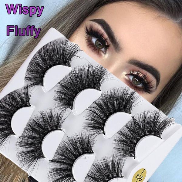 

4 pairs 8d 25mm faux mink hair false eyelashes natrual long wispies fluffy eyelashes handmade crulty-eye makeup tools