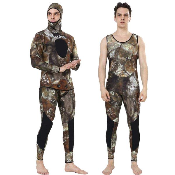 

realon camuflage spearfishing wetsuit men 3mm neoprene surf two-piece scuba diving suit snorkeling iving fishing dry suit