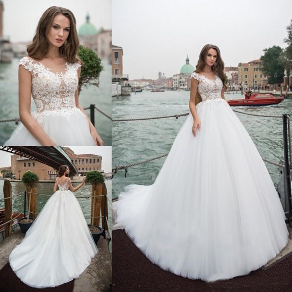 

Pentelei Lace Wedding Dresses 2019 Fashionable Beaded See Through Back Vestidos De Noiva Ball Gown Beach Wedding Dress Custom Made