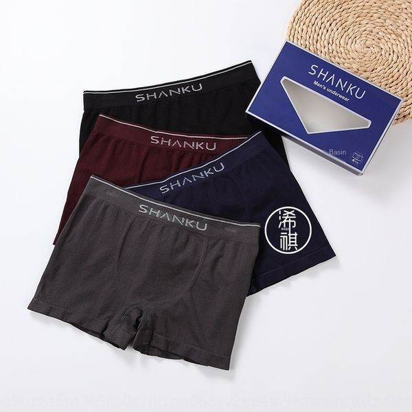 

naked age men's fat cotton modal traceless underpants trousers head middle waist one-piece invisible flat four-corner underpants, Black;white