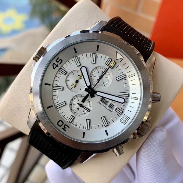 

дизайнер мужские часы роскошные часы iw376805 серии многофункциональный кварцевый хронограф движение морской montre люксусный моды кожаный р, Slivery;brown