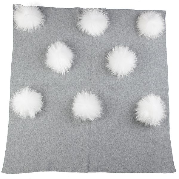 

scarves warm wool born baby swaddling blanket travel sleeping bedding swaddles wrap birth gift with 13cm real fur pompom, Blue;gray