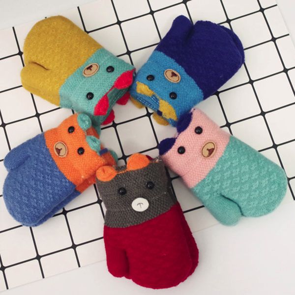 

children's warm gloves cute thick stitching color cartoon furry fashion gloves 2019 new, White