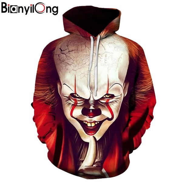 

3d printing hoodies men and women clothing halloween creative clown 3d printing zipper hoodie personality hoodie, Black
