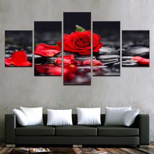 

5 pieces/set canvas print flower red rose in black wall art picture with modern wall paintings modular picture no frame