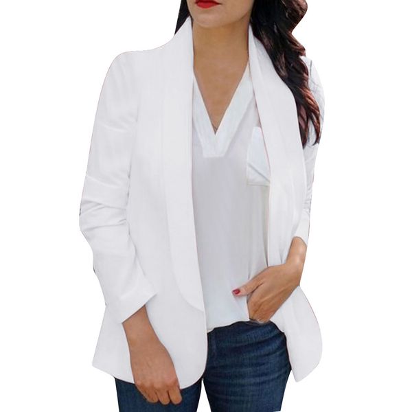 

blazer feminino women white long sleeve blazer open front cardigan suit jacket work office knit 19july15 p30, White;black
