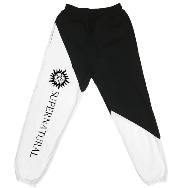 

supernatural printed sweatpants cozy trousers jogger pants with drawstring, Black