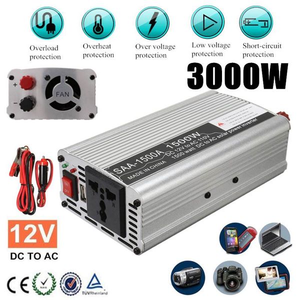 

max 3000 wa1500w solar power inverter 12v dc to 110v ac lcd digital modified sine wave car charge converter transformer