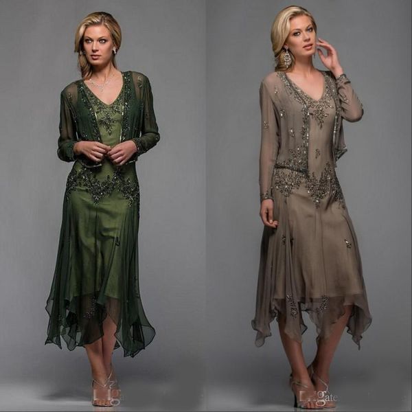 

scala tea length mother of the bride dresses with appliques and beaded v neck a line evening dresses with bolero, Black;red