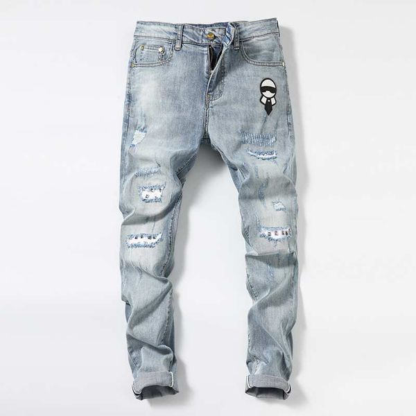 

fashionable stretch men jeans denim jogger design jeans hip hop jogger skinny jeans menswear 2020 streetwear, Blue