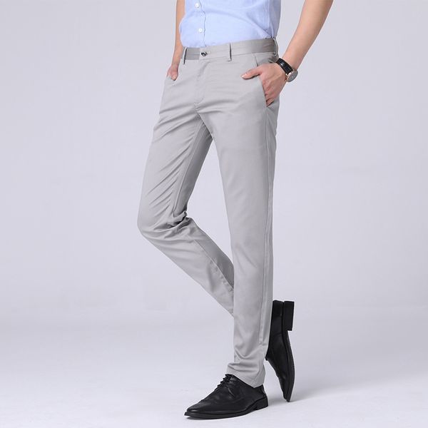 

icpans ice silk casual pants thin stretch slim office formal dress suit trousers men big size 40 42 44 46, Black