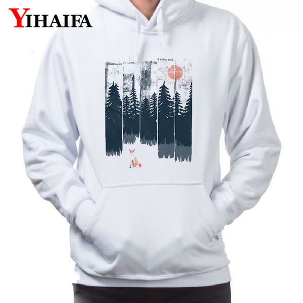 

mens hoodies 3d mist forest print sweatshirts harajuku streetwear pullover tracksuit white hoodie casual man clothes, Black