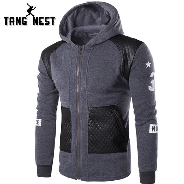 

tangnest fashion patchwork casual men hoodie hooded comfortable sweatshirt men black grey colors hoodies mww1115