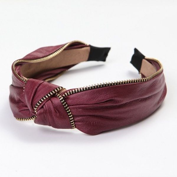 

retro solid color hair bands hide substance headdress korean-style alloy zipper headband coiled hair accessories large rims cove, Brown
