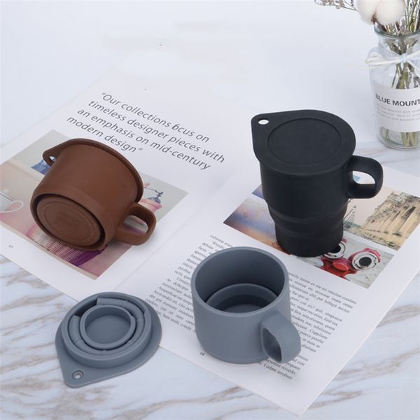 Tazze da caffè riutilizzabili pieghevoli in silicone da 10 once Tazza d'acqua pieghevole con coperchio Bicchiere da campeggio pieghevole portatile riutilizzabile Tazza espandibile 6065