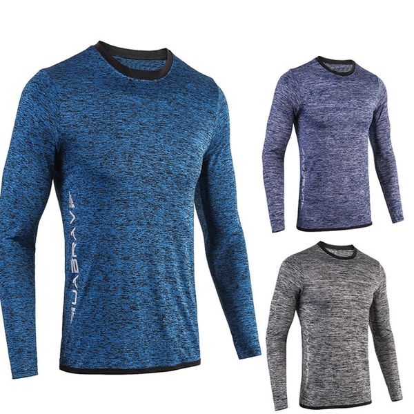 

mens gyms bodybuilding sporting t-shirts fitness basketball training workout long sleeves men breathable compression t-shirts, Black;red