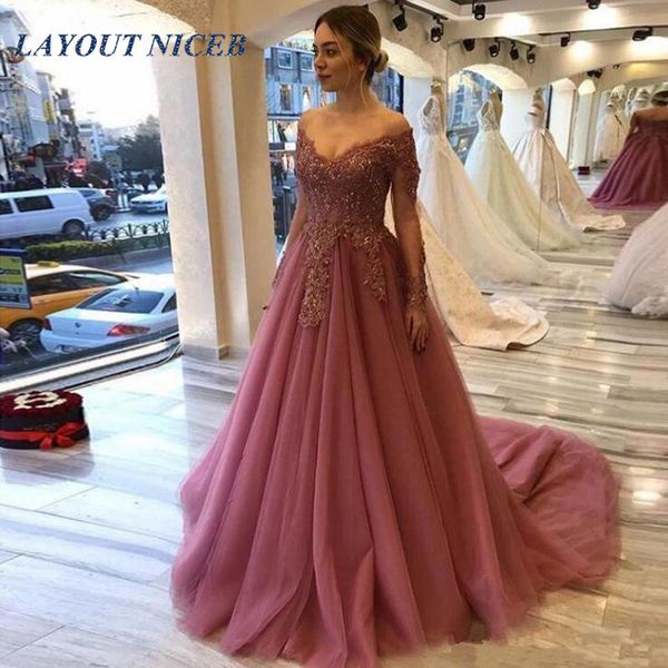 

generous a line tulle evening dresses party gowns long sleeves lace applique v neck prom dresses for bride 2020, White;black