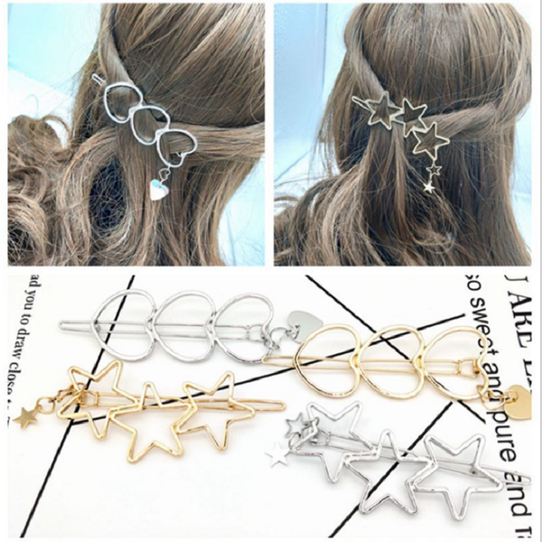 

peach heart pentagon hairside pinch card, Golden;white