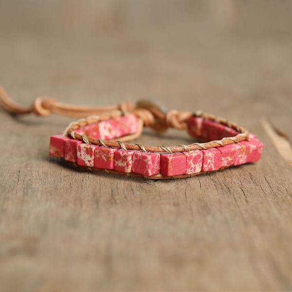 

shinus boho statement natural stone square bracelet single leather jewelry bileklik men bracelet adjustable gifts accesorios, Golden;silver