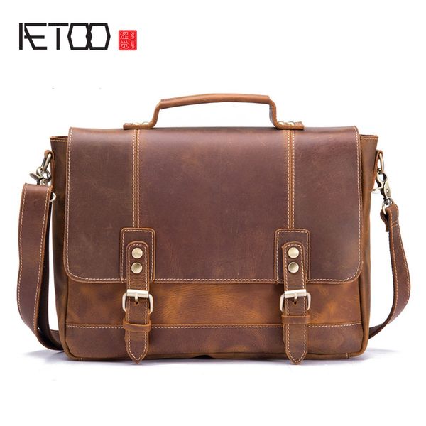 

aetoo crazy horseskin men's bag handmade tide men's retro leather shoulder diagonal lapbag