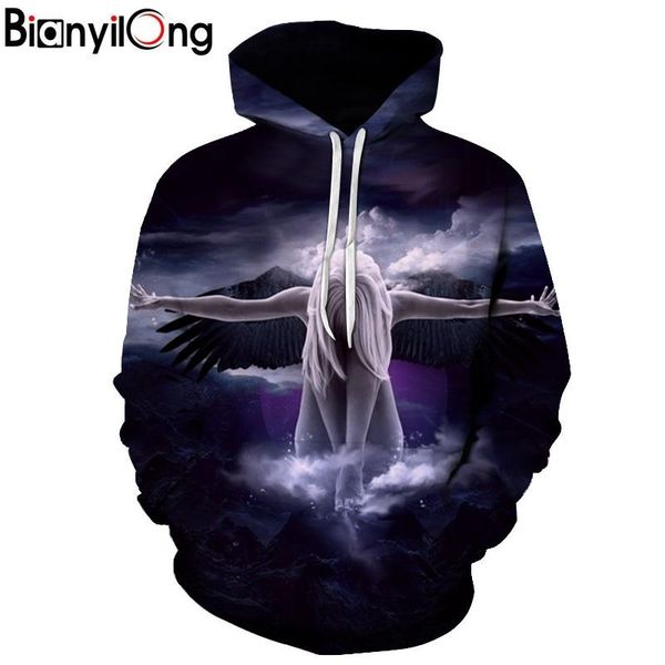 

mens hoodies 3d sweatshirts fashion women hoodies with hat angel print autumn winter thin hooded hoody hip hop casual, Black