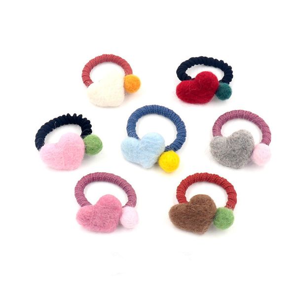 

children candy color love shape hair ties hair rope wool felt elastic bands rubber band korean accessories for girls