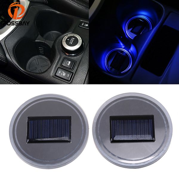 

possbay 2pcs solar energy car cup holder bottom pad led light white/red/green/blue/pink purple lamp 72mm car anti slip mat pads