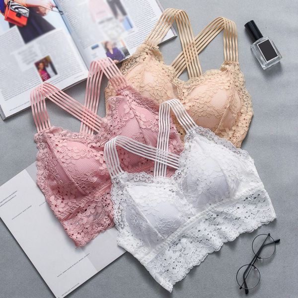 

lace strap bras tube chest wrap woman underwear cross beauty back tank w1, Black;white